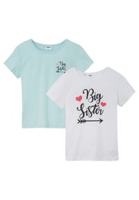 T-shirt dziewczęcy (2 szt.) bonprix biały + morski pastelowy. Kolor: biały #1