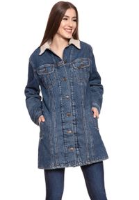 Lee - DAMSKA KURTKA JEANSOWA LEE SHERPA DUSTER DARK STONE L54ERDSS. Materiał: jeans