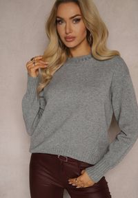 Renee - Szary Casualowy Sweter z Wiskozą i Modalem ze Ściągaczami Riviti. Okazja: na co dzień. Kolor: szary. Materiał: wiskoza. Styl: casual #5