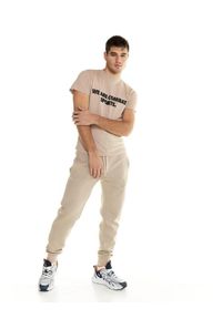 LEONE 1947 APPAREL - Męski T-shirt Leone z krótkim rękawem typu Urban. Kolor: beżowy. Materiał: tkanina. Długość rękawa: krótki rękaw. Długość: krótkie. Sport: fitness