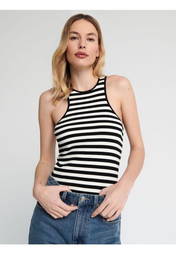 Sinsay - Top w prążki - wielobarwny. Materiał: włókno, bawełna. Wzór: prążki