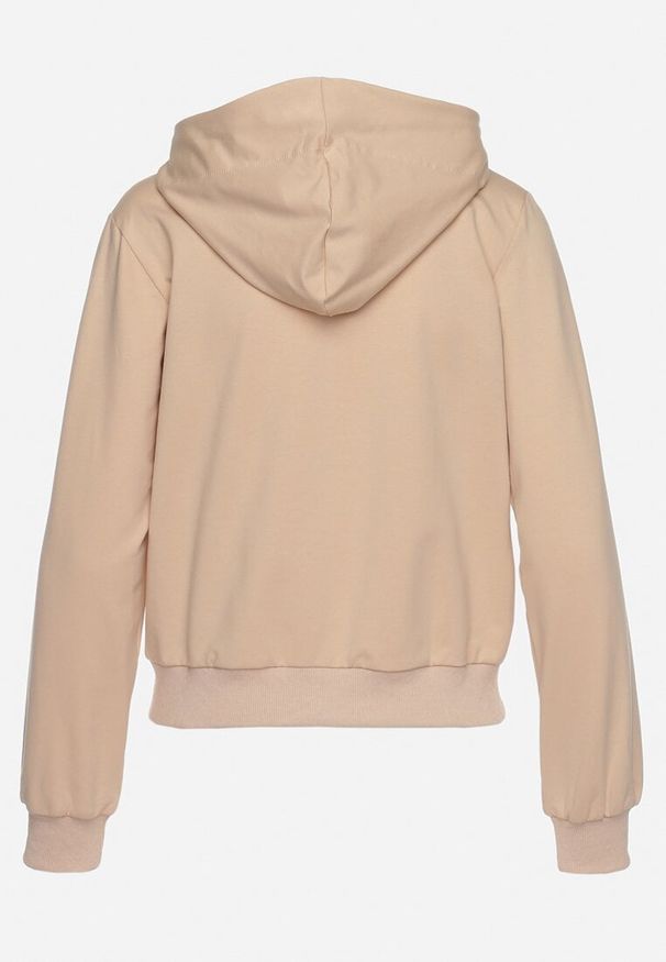 Born2be - Jasnobeżowa Bluza z Kapturem na Suwak Wykończona Ściągaczami Diacra. Typ kołnierza: kaptur. Kolor: beżowy. Styl: sportowy, klasyczny