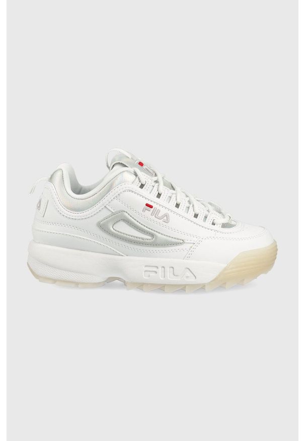 Fila sneakersy dziecięce kolor biały. Nosek buta: okrągły. Zapięcie: sznurówki. Kolor: biały. Materiał: guma. Obcas: na platformie