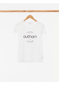 outhorn - T-shirt z nadrukiem damski - biały. Kolor: biały. Materiał: jersey, bawełna. Wzór: nadruk #4