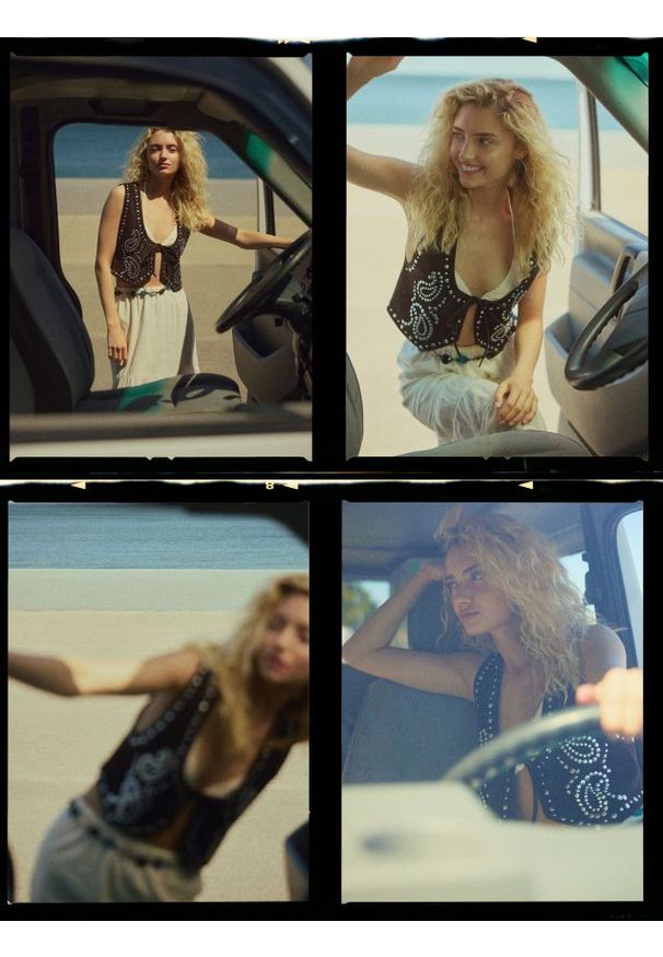 Reserved - Wiązana kamizelka z okuciami - ciemnobrązowy. Kolor: brązowy. Materiał: zamsz