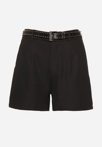Born2be - Czarne Szorty z Wysokim Stanem Ozdobione Paskiem Lizeva. Okazja: na co dzień. Stan: podwyższony. Kolor: czarny. Wzór: aplikacja. Styl: casual #5