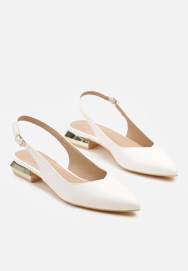 Renee - Białe Sandały Slingback Vices z Wkładką ze Skóry Naturalnej Galeresa. Okazja: na spotkanie biznesowe, do pracy, na co dzień. Zapięcie: pasek. Kolor: biały. Materiał: skóra. Obcas: na obcasie. Styl: biznesowy, elegancki, casual. Wysokość obcasa: niski