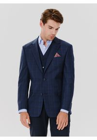 Pako Lorente - PAKO LORENTE – Granatowa marynarka garniturowa w kraciasty deseń. Okazja: na komunię, na ślub cywilny, na wesele. Kolor: niebieski. Materiał: poliester, wełna, lycra #2