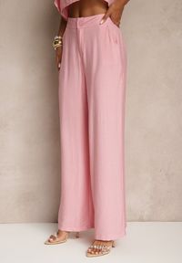 Renee - Różowy Komplet z Wiskozą Top z Falbanką na Jedno Ramię i Spodnie Wide Leg Nirellea. Kolor: różowy. Materiał: wiskoza #5