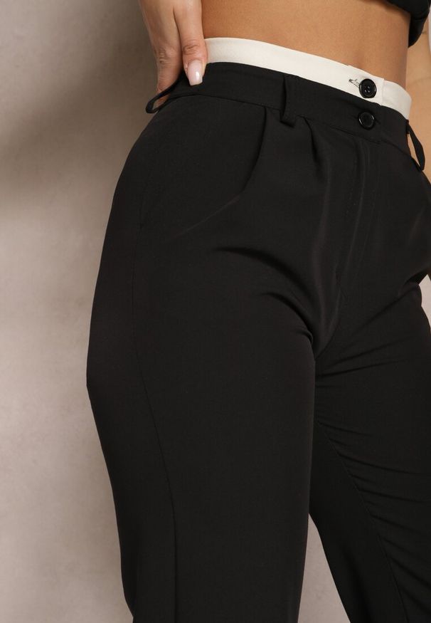 Renee - Czarne Spodnie Garniturowe High Waist z Przeszyciami Variola. Stan: podwyższony. Kolor: czarny. Styl: klasyczny
