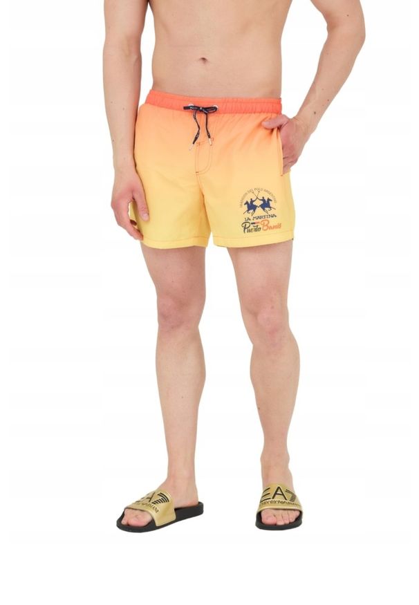 La Martina - LA MARTINA Spodenki kąpielowe męskie żółte, Rozmiar XL. Kolor: żółty. Materiał: poliester. Wzór: gradientowy