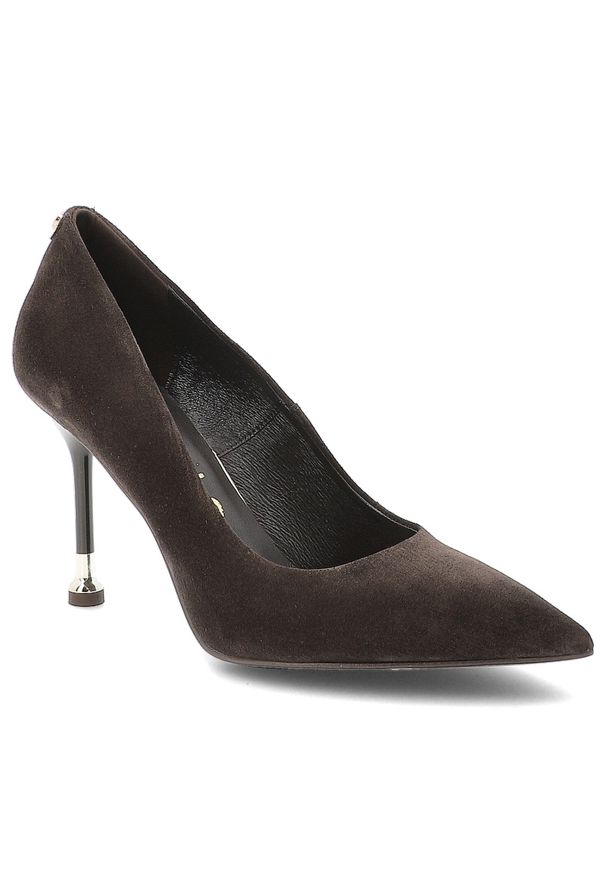 CheBello - Czółenka damskie Chebello, eleganckie zamszowe na wysokiej szpilce, brązowe, 5021_-105-000-PSK-S423. Okazja: na co dzień, na spotkanie biznesowe. Kolor: brązowy. Materiał: zamsz. Szerokość cholewki: normalna. Obcas: na obcasie. Styl: elegancki. Wysokość obcasa: średni