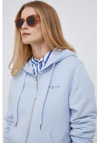 TOMMY HILFIGER - Tommy Hilfiger bluza damska kolor niebieski z kapturem gładka. Typ kołnierza: kaptur. Kolor: niebieski. Materiał: bawełna. Długość rękawa: długi rękaw. Długość: długie. Wzór: gładki #5