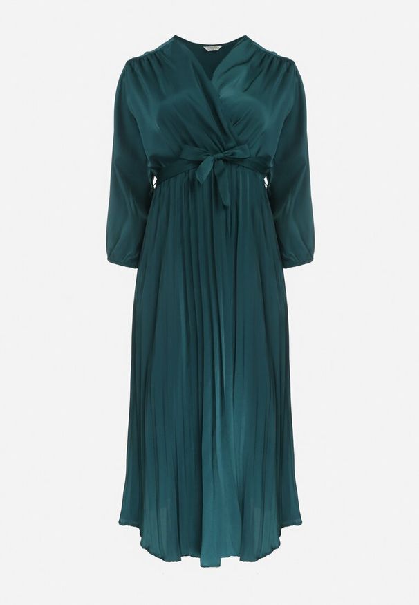 Born2be - Zielona Sukienka Maxi z Gumką w Pasie i Kopertowym Dekolcie Bertrama. Typ kołnierza: dekolt kopertowy. Kolor: zielony. Materiał: materiał. Typ sukienki: kopertowe. Długość: maxi