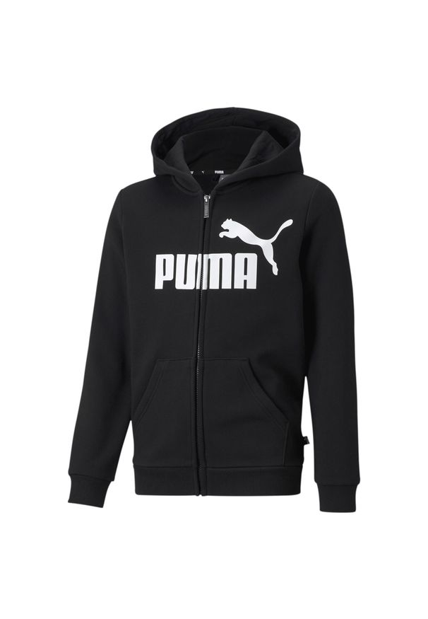Puma - Młodzieżowa bluza z kapturem z dużym logo Essentials PUMA Black. Typ kołnierza: kaptur. Kolor: czarny. Styl: młodzieżowy