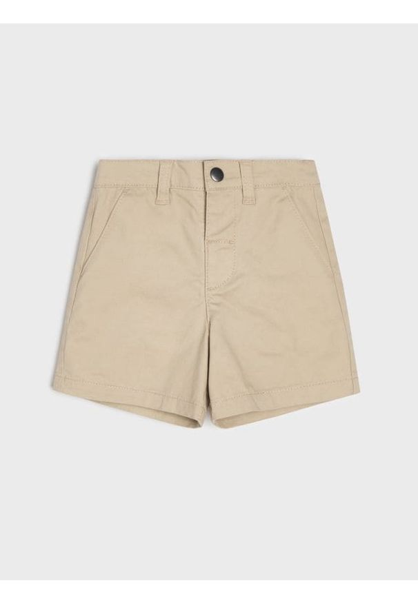 Sinsay - Jednolite bawełniane szorty - beżowy. Kolor: beżowy. Materiał: bawełna. Wzór: jednolity