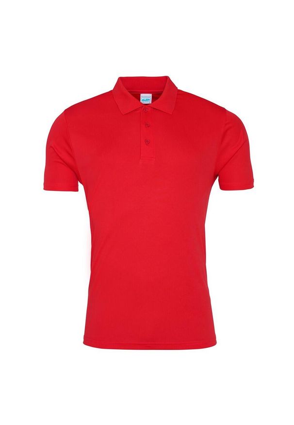 JUST COOL - Męska Gładka Koszulka Polo. Typ kołnierza: polo. Kolor: czerwony. Wzór: gładki