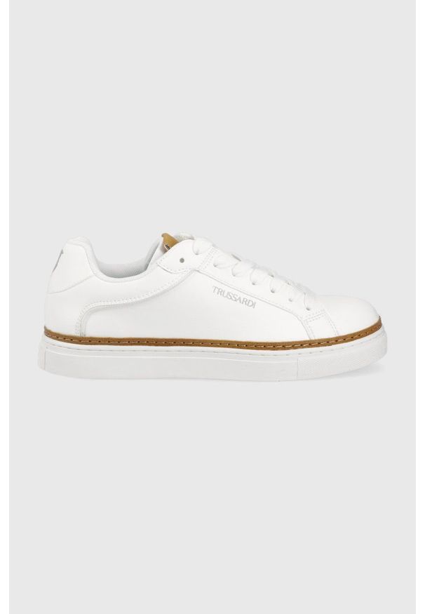 Trussardi Jeans - Trussardi sneakersy kolor biały. Nosek buta: okrągły. Zapięcie: sznurówki. Kolor: biały. Materiał: guma
