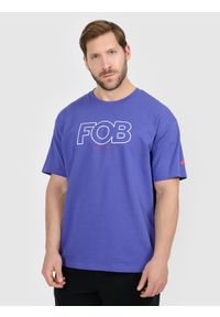4f - 4F T-shirt loose z nadrukiem męski - fioletowy M. Okazja: na co dzień. Kolor: fioletowy. Materiał: materiał. Wzór: nadruk. Styl: casual, klasyczny #1