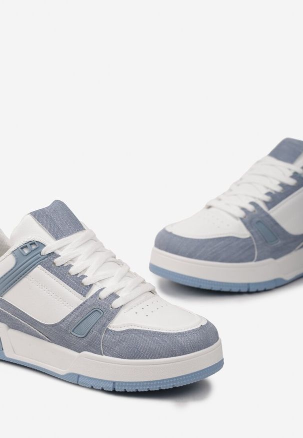 Renee - Niebieskie Sznurowane Sneakersy z Przeszyciami na Grubej Podeszwie Sillvina. Kolor: biały, niebieski