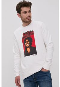 Wrangler Bluza bawełniana x Bob Marley męska kolor biały z nadrukiem. Okazja: na co dzień. Kolor: biały. Materiał: bawełna. Wzór: nadruk. Styl: casual