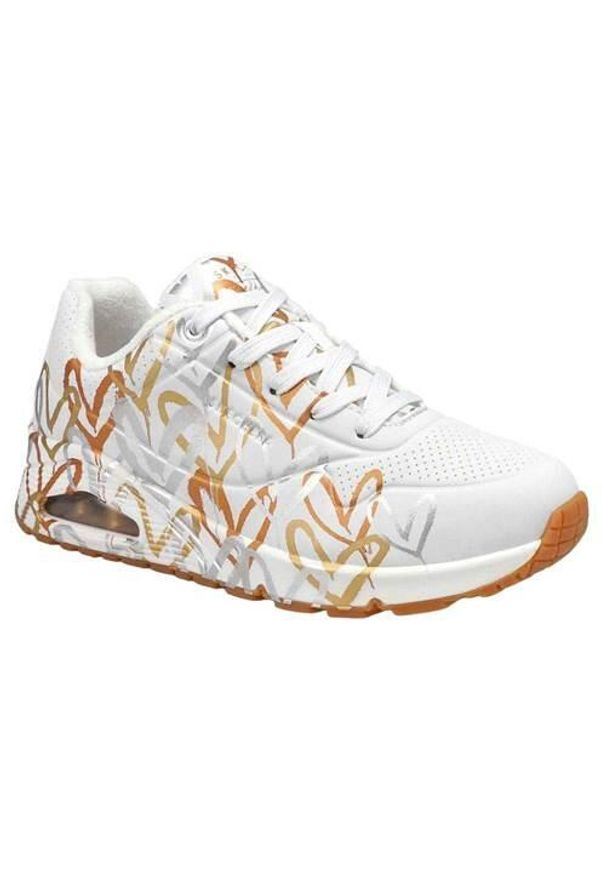 skechers - Buty do chodzenia sneakersy damskie Skechers Uno-Metallic Love. Kolor: biały. Materiał: guma, materiał, syntetyk. Sport: turystyka piesza