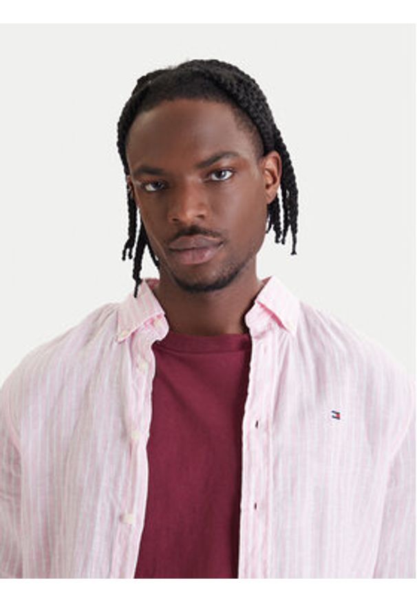 TOMMY HILFIGER - Tommy Hilfiger Koszula Bengal MW0MW42400 Różowy Regular Fit. Kolor: różowy. Materiał: len