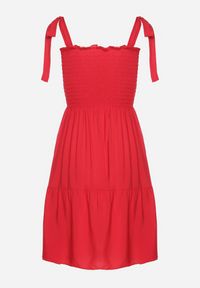 Born2be - Czerwona Bawełniana Sukienka z Elastyczną Górą i Wiązanymi Ramiączkami Tolimea. Okazja: na co dzień. Kolor: czerwony. Materiał: bawełna. Długość rękawa: na ramiączkach. Styl: klasyczny, casual, elegancki #5