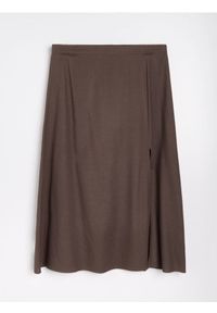 Sinsay - Spódnica midi z rozcięciem z wiskozą i domieszką lnu Plus size - brązowy. Kolekcja: plus size. Kolor: brązowy. Materiał: wiskoza, len #1