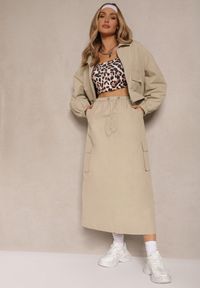 Renee - Jasnobeżowy Komplet z Bawełną Spódnica i Rozpinana Bluza Evorea. Kolor: beżowy. Materiał: bawełna