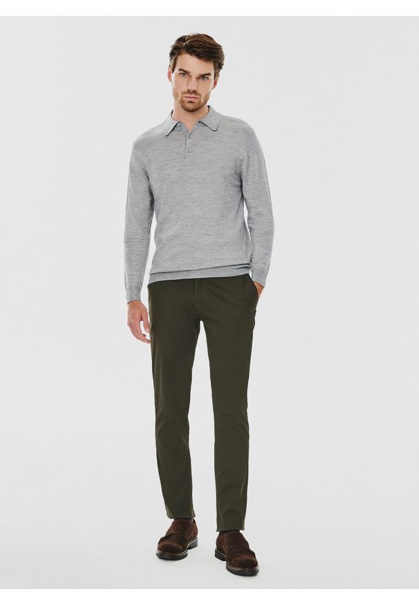Pako Lorente - PAKO LORENTE – Męski szary sweter z kołnierzykiem polo. Typ kołnierza: polo. Kolor: szary. Materiał: akryl, wełna, poliamid. Wzór: melanż. Sezon: zima, jesień