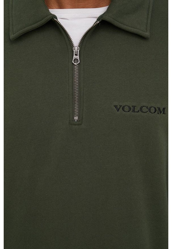 Volcom bluza męska kolor zielony gładka. Kolor: zielony. Długość: krótkie. Wzór: gładki