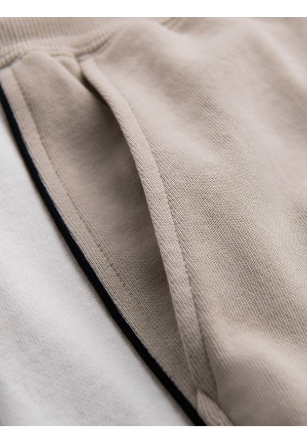 Ombre Clothing - Męskie krótkie dresowe spodenki w szerokie pasy – beżowe V2 OM-SRSK-0182 - XXL. Okazja: na co dzień. Kolor: beżowy. Materiał: dresówka. Długość: krótkie. Styl: sportowy, casual