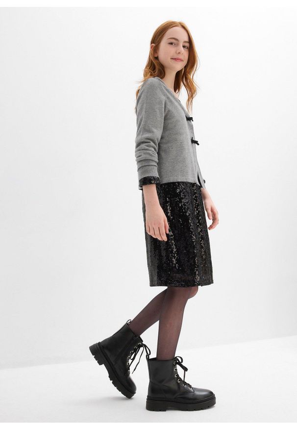 bonprix - Kardigan z miękkiej mieszanki wiskozy. Typ kołnierza: kokarda. Kolor: szary. Materiał: wiskoza. Styl: elegancki