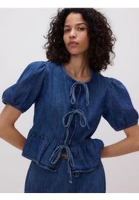 Reserved - Bluzka z wiązaniem - niebieski. Kolor: niebieski. Materiał: bawełna #1