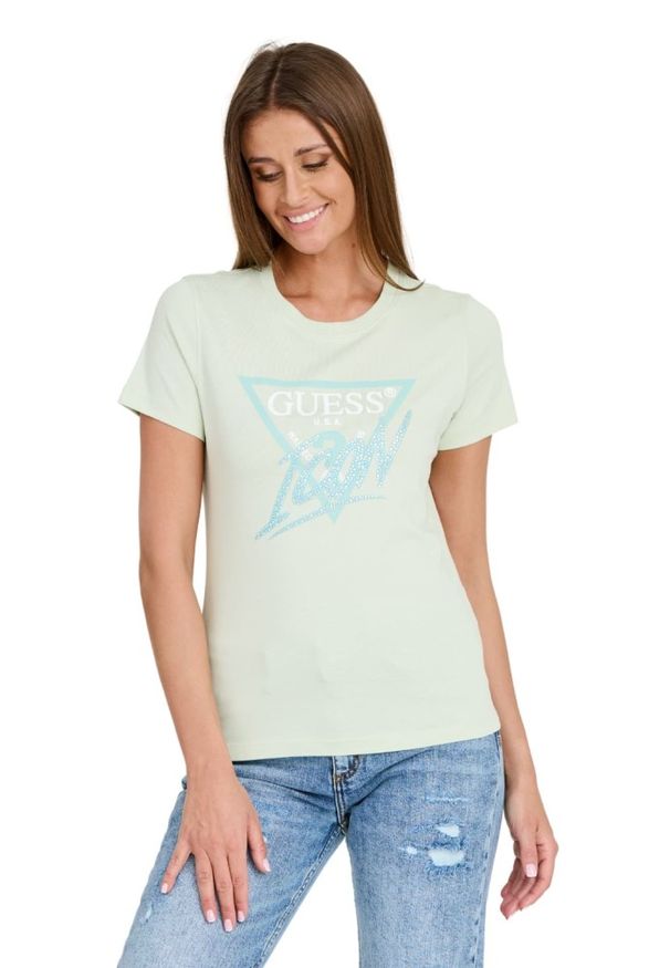 Guess - GUESS Miętowy t-shirt Icon Tee. Kolor: zielony