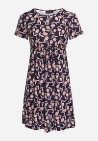 Born2be - Granatowa Sukienka w Kwiaty o Rozkloszowanym Kroju z Wiązanym Paskiem Folatra. Okazja: na co dzień. Kolor: niebieski. Wzór: kwiaty. Styl: elegancki, casual #5