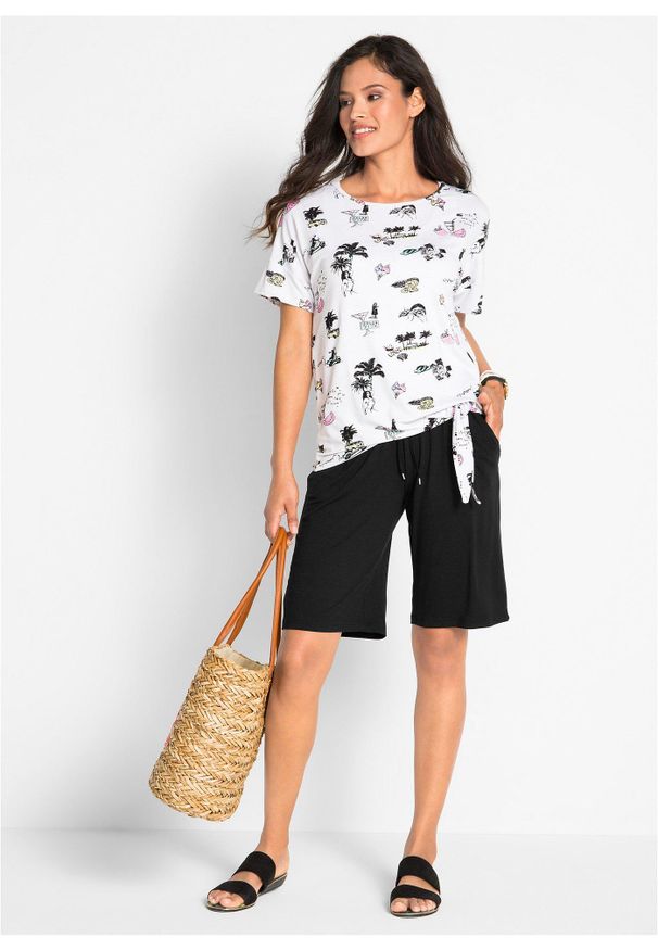 bonprix - Bermudy z dżerseju. Okazja: na co dzień. Kolor: czarny. Materiał: jersey. Styl: casual