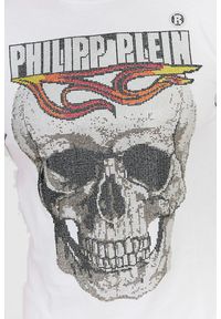 Philipp Plein - PHILIPP PLEIN Biały t-shirt męski Round neck ss flame. Kolor: biały. Wzór: aplikacja, nadruk #6