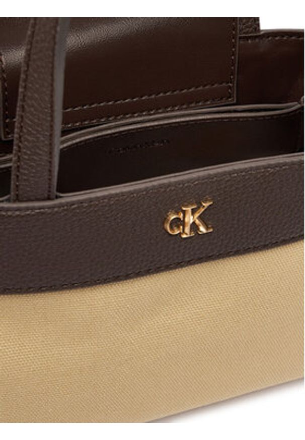 Calvin Klein Torebka Ck Canvas Mini Tote Crossbody LV04F3504G Brązowy. Kolor: brązowy