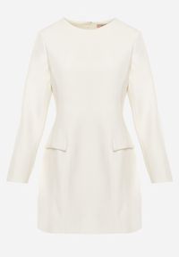 Born2be - Jasnobeżowa Elegancka Sukienka VICES o Trapezowym Kroju z Imitacją Kieszeni Amaliete. Okazja: na spotkanie biznesowe. Kolor: beżowy. Typ sukienki: trapezowe. Styl: elegancki #6