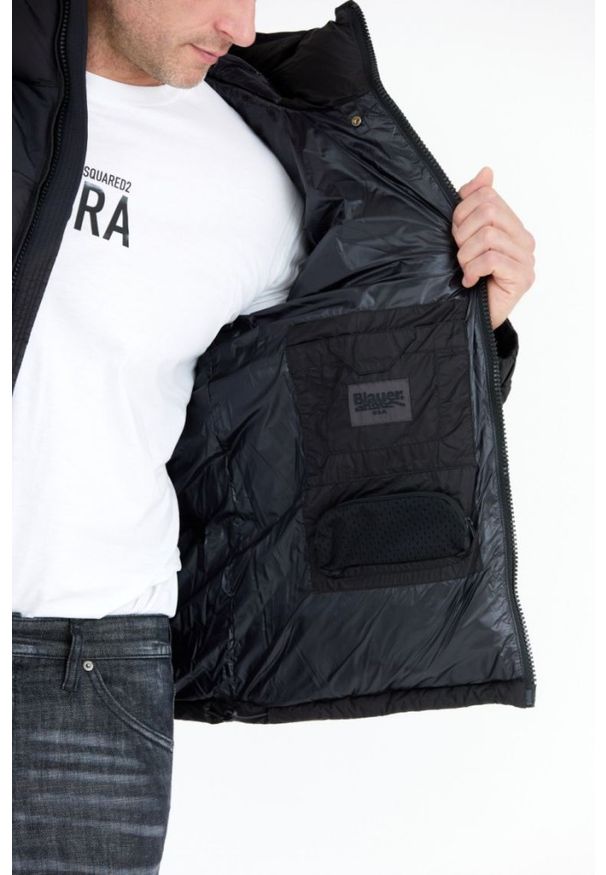 Blauer USA - BLAUER Czarna kurtka męska Cooper z logo na kapturze, Rozmiar 3XL. Kolor: czarny