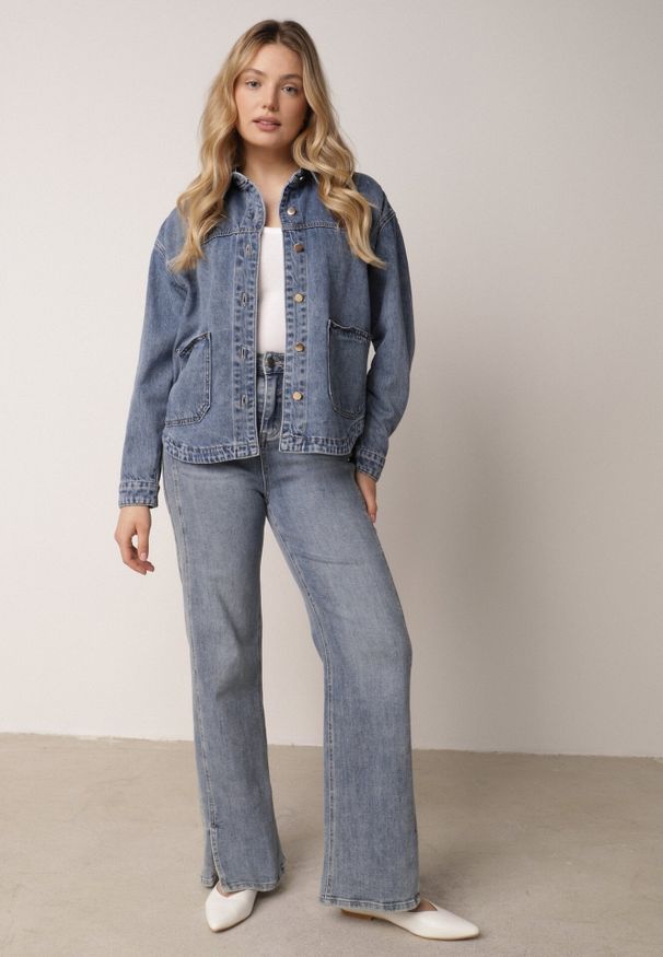 Born2be - Niebieska Bawełniana Kurtka Jeansowa o Koszulowym Kroju z Kieszeniami Senryss. Okazja: na co dzień. Kolor: niebieski. Materiał: jeans, bawełna. Styl: casual