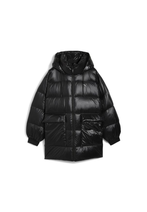 Puma - Damska kurtka puchowa z kapturem Style PUMA. Typ kołnierza: kaptur. Kolor: wielokolorowy, szary, czarny, brązowy. Materiał: puch. Sport: turystyka piesza