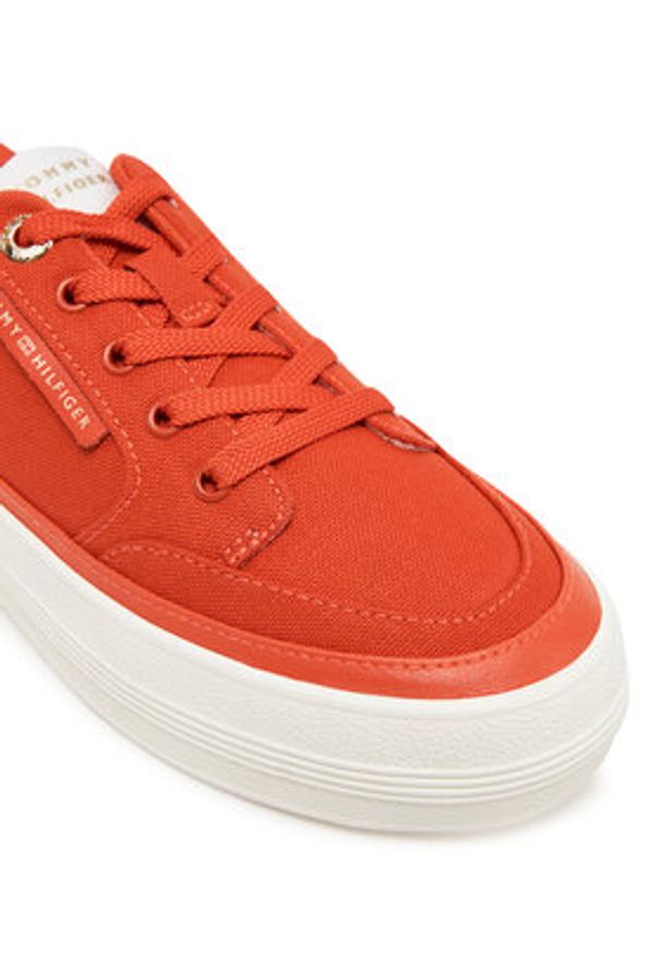 TOMMY HILFIGER - Tommy Hilfiger Sneakersy Essential Vulc Textile Sneaker FW0FW08323 Pomarańczowy. Kolor: pomarańczowy. Materiał: materiał