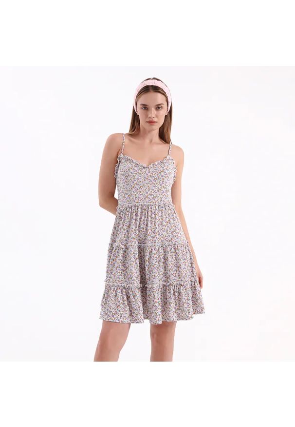 House - Sukienka mini w kwiaty - Wielobarwny. Wzór: kwiaty. Długość: mini