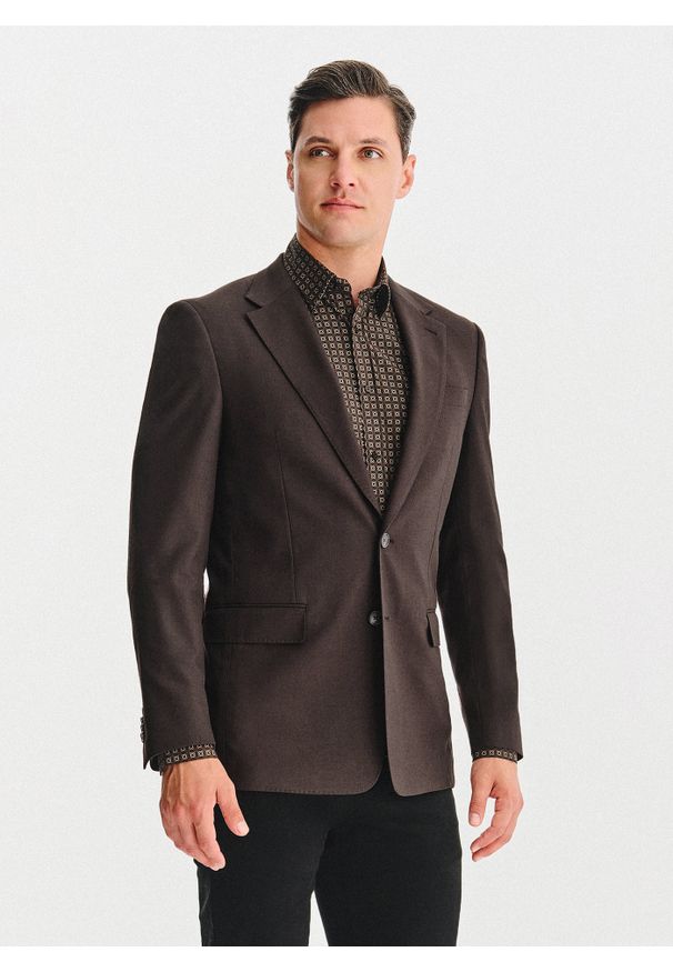 Pako Lorente - PAKO LORENTE – Brązowa marynarka męska. Kolor: szary, beżowy, brązowy. Materiał: poliester, elastan, wiskoza. Sezon: jesień