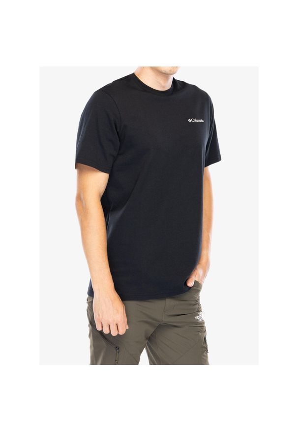 columbia - Koszulka bawełniana męska Columbia Explorers Canyon Back S/S Tee. Typ kołnierza: polo. Kolor: czarny. Materiał: bawełna