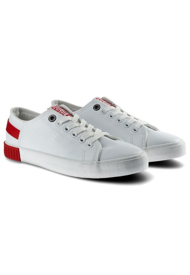 Big-Star - Białe Trampki Big Star Damskie Stylowe Półbuty. Okazja: na co dzień. Kolor: biały, czerwony, wielokolorowy. Materiał: skóra ekologiczna, jeans, materiał. Szerokość cholewki: normalna. Styl: elegancki