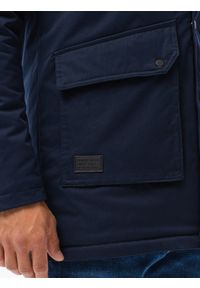 Ombre Clothing - Kurtka męska parka ocieplana sherpa - granatowa V2 OM-JALJ-0131 - L. Kolor: niebieski. Materiał: poliester #5